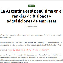 La Argentina est penltima en el ranking de fusiones y adquisiciones de empresas